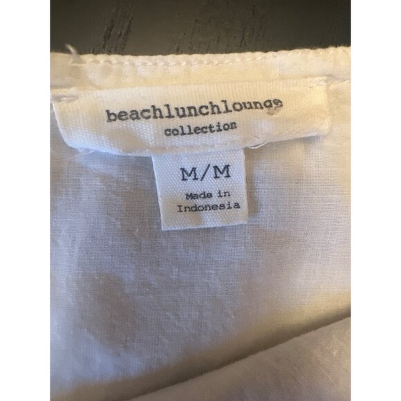 Beach Lunch Lounge Blue White Striped Sleeveless Linen Blend Dress Med Coastal - Picture 2 of 5